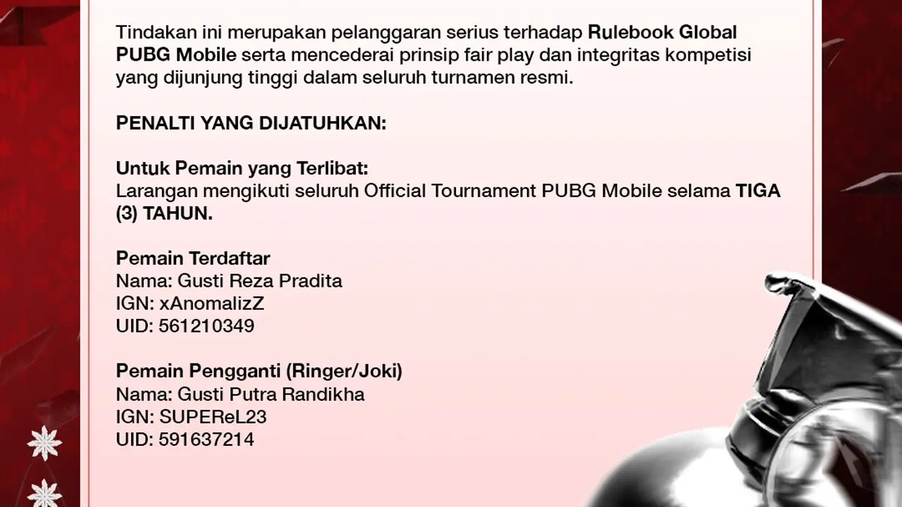 Official announcement for TNS Latansa's disqualification from PMNC ID 2026. (Level Infinite)