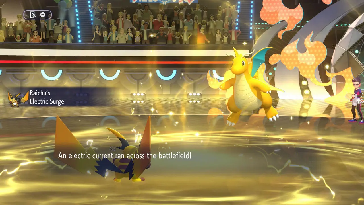 Pokémon Champions gameplay, showcasing a Mega Raichu X battle. (Nintendo)