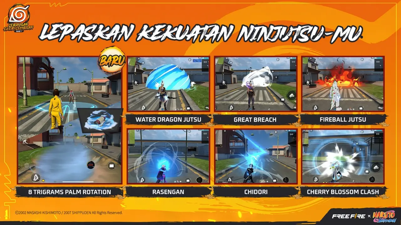 All new content from the Free Fire x Naruto Shippuden collab. (Garena)